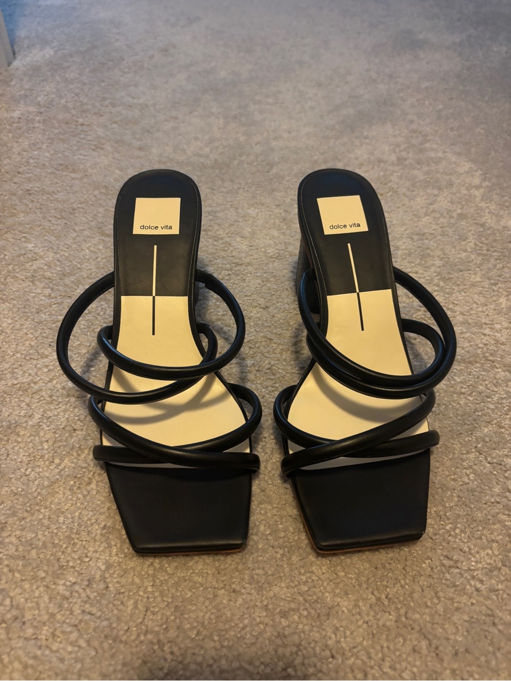 Dolce Vita Black Multi-Strap Square-Toe Heeled Mules